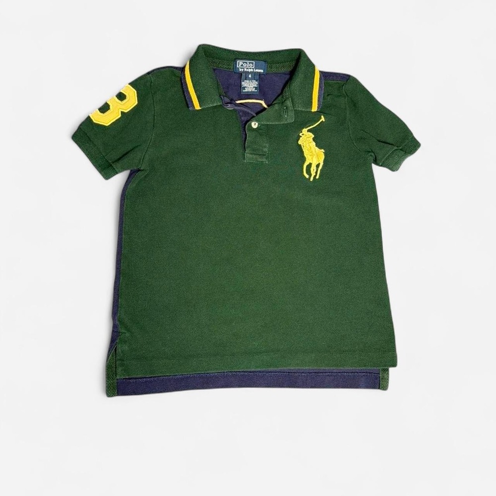 VTG Polo Ralph Lauren Colorblock Big Pony Polo Kids Size 4 Green Blue 3 Patch